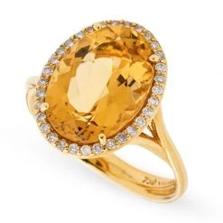 Scully & Scully 18k Yellow Gold Citrine & Halo Diamonds Ring