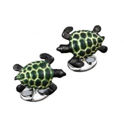 Scully & Scully Sterling Silver And Enamel Swimming Turtles Cufflinks