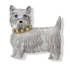 Scully & Scully 18k White Gold Westie With Diamond Collar Pin