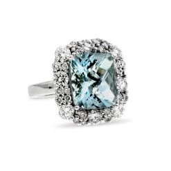 Scully & Scully 18k White Gold Diamond Checkerboard Aquamarine Ring