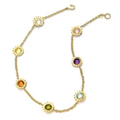 Scully & Scully 18k Gold Multicolor Gemstone Sunflower Necklace