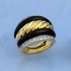 Scully & Scully Black Onyx, Gold And Diamond Earrings And Rings