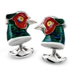 Scully & Scully Sterling Silver & Enamel Pheasant Head Cufflinks