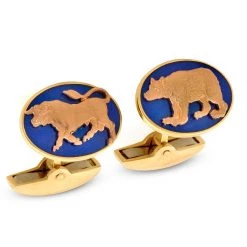 Scully & Scully 18K Bull & Bear Navy Enamel Cufflinks