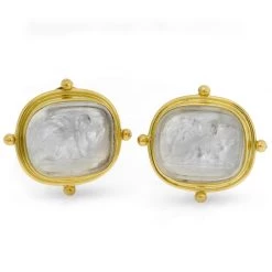 Scully & Scully 18k Gold Clear Murano Venetian Glass Earrings