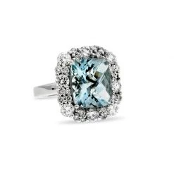 Scully & Scully 18k White Gold Diamond & Checkerboard Aquamarine Ring