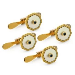 Scully & Scully 18k Gold Mother Of Pearl & Sapphire Octagonal Studs