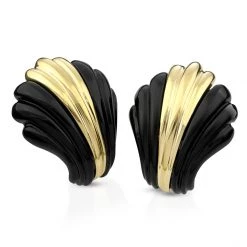 Scully & Scully 18k Gold & Black Onyx Art Deco Fluted Earrings