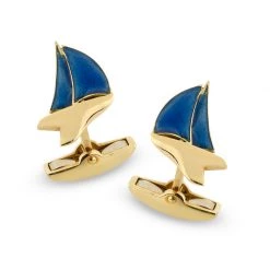 Scully & Scully 18k Gold & Blue Enamel Yacht Cufflinks