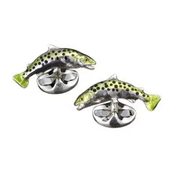 Scully & Scully Sterling Silver And Enamel Rainbow Trout Cufflinks