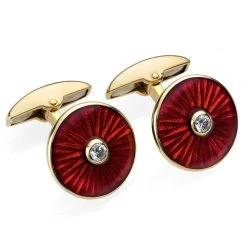 Scully & Scully 18k Gold Red Sunburst Cufflinks With Diamond Center