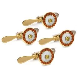 Scully & Scully 18k Gold Studs With Orange Enamel, Set Of 4