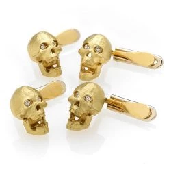 Scully & Scully 18k Yellow Gold Skull Studs With Diamond Eyes, Set Of 4