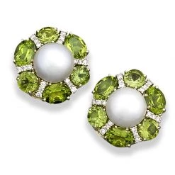 Scully & Scully 18K Gold Peridot & Mabe Pearl Diamond Earrings