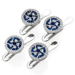 Scully & Scully 18k White Gold Fetter Link Studs With Sapphire & Diamond, Set Of 4